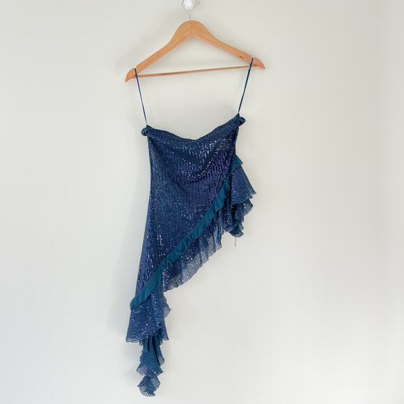 Free People Taylor Sequin Tube Top Blue Asymmetrical Strapless Top, Size Medium - Picture 4 of 11